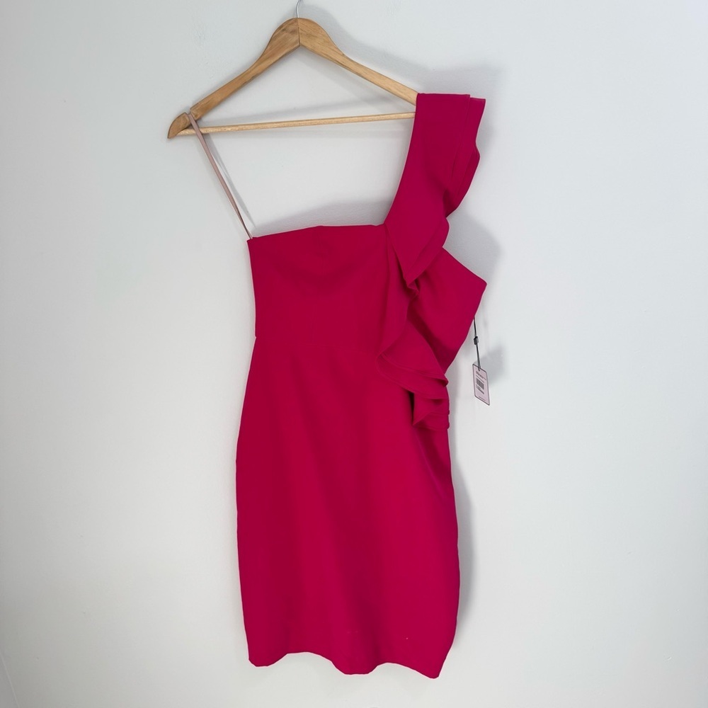 Laundry by Shelli Segal Hot Pink One Shoulder Ruffle Dress